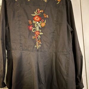 BrownFloral Embroidered Jacket